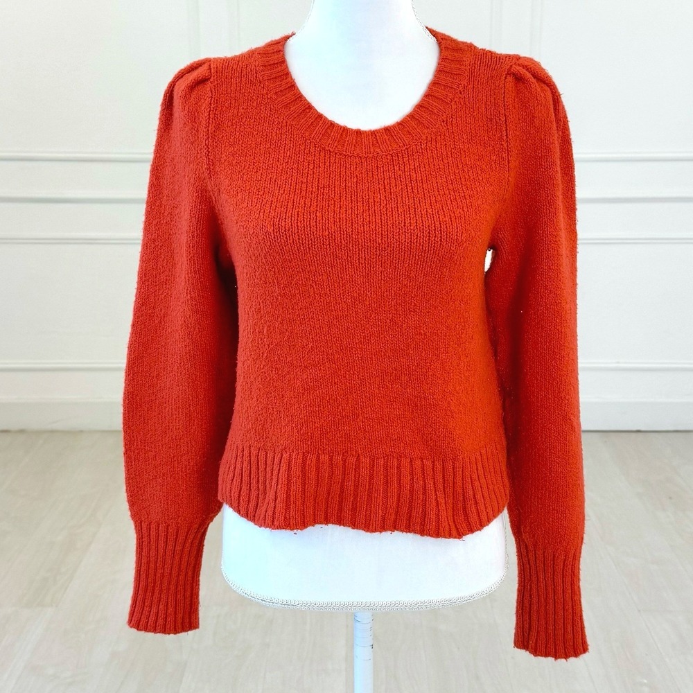Maeve Anthropologie Sweater Women Small Bright Orange Puff Shoulder Long Sleeve